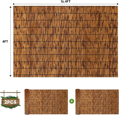 2 Pack Natural Reed Fence,4FT X 16.4FT Bamboo Fencing Privacy Reed Screening for Outdoor, Gallery, Restaurant, Hotel, Patio (Brown)