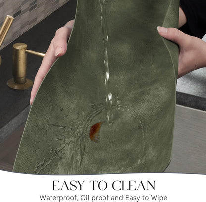 MOSAYT Vinyl Placemats Set of 8-12 X 17 Inch - Faux Leather 100% Waterproof Oil-Proof Wipeable PU Place Mats, Heat Resistant Reversible Table Mats for Kitchen, Dining, Outdoor (Olive Green)