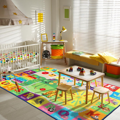 Kids Rugs for Playroom Classroom Bedroom, Educational and Fun Play Mat with ABC Alphabet Animals, Learning Rug for Children Toddler Baby Girls Boys Nursery, Washable, 4x6