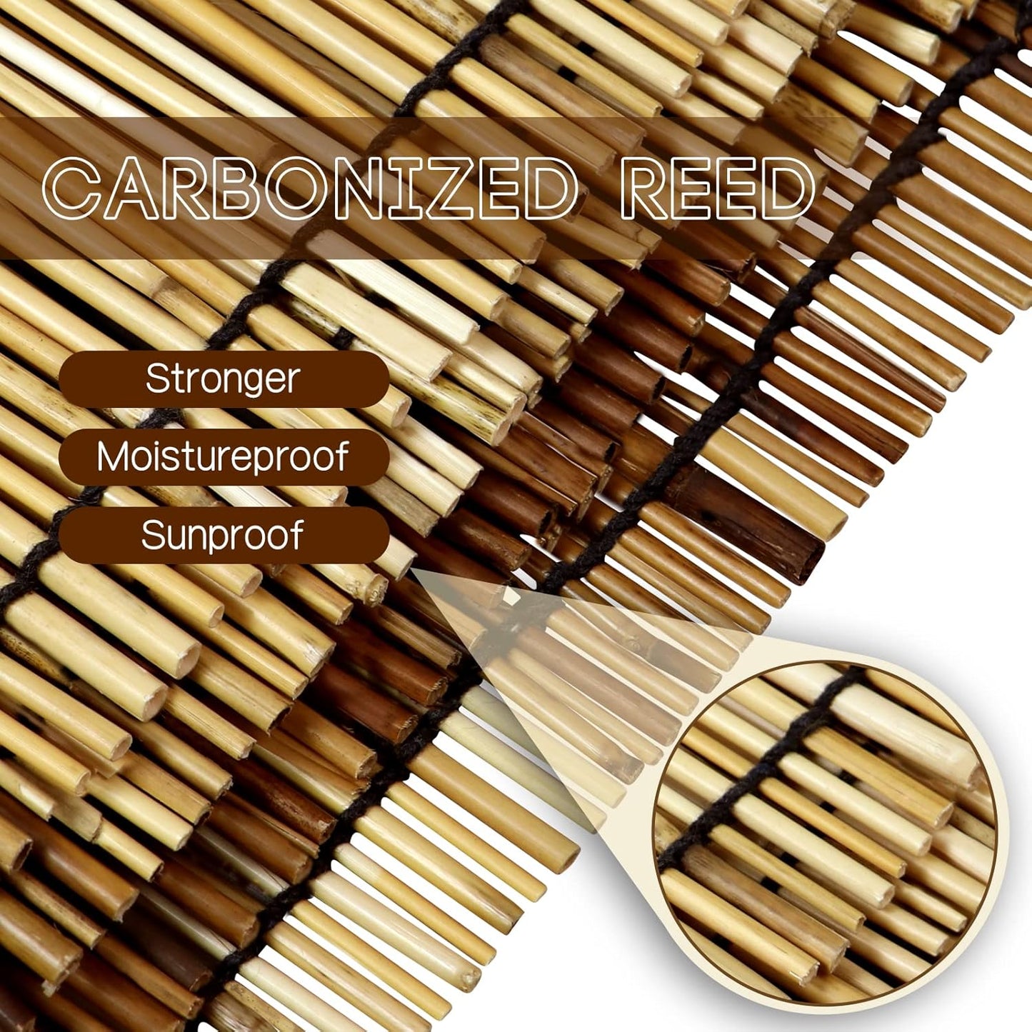 ZNCMRR Natural Reed Fencing Rolls,5.5FT X 16.4FT Balcony Screen Curtain Fence Covering Privacy Screen Fencing for Outdoor Backyard Patio（Stripy）