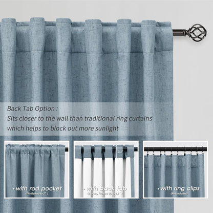 BOODII Blue Black Out Curtains 80 Inch Long for Bedroom Window Room Darkening Full Light Blocking Curtains Back Tab Neutral Elegant Nursery Baby Blackout Curtain Thermal Insulated Linen Drapes 52x80