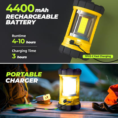 Rechargeable Camping Lantern, 3000LM 5 Light Modes Camping Light 4400 Capacity Phone Charger LED Impact-Resistant Flashlight Lantern Portable Waterproof Hurricane Lanterns for Emergency(Orange)