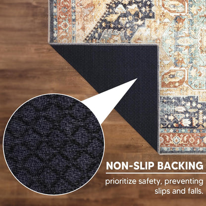 Keen Home Design 4x6 Rug - Machine Washable Area Rug with Non-Slip Backing, Ideal for Living Room, Dining Room, Bedroom - Vintage, Easy Clean, Durable, Low Pile Rug - (4' x 6')