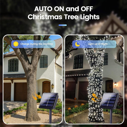 SANJICHA 2-Pack Each 72FT 200 LED Solar String Lights Outdoor, Waterproof Solar Fairy Lights Silver Wire 8 Lighting Modes Solar Twinkle Lights for Tree Garden Party Xmas Wedding Decor (Cool White)