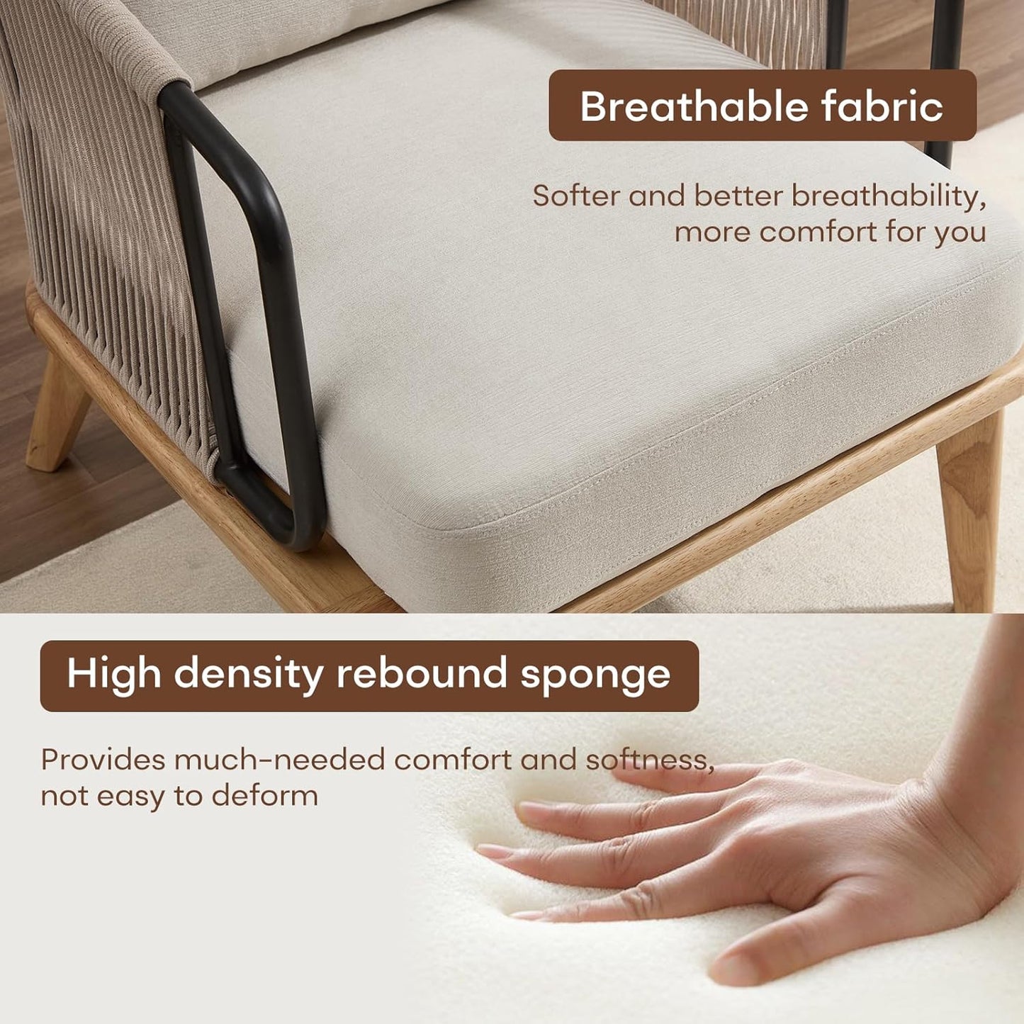 ANJ Accent Chair Set of 2,Mid-Century Modern Reading Chair with Braid Armrests, Armchair for Living Room Bedroom Outdoor