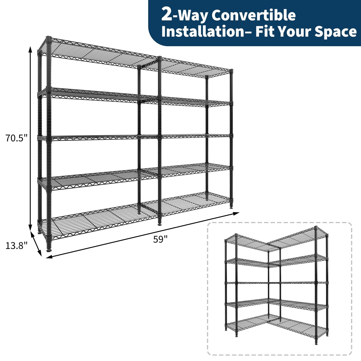 PeacefulHues 5-Tier Storage Shelves Heavy Duty Wire Shelving Unit, 70" H Metal Shelving Pantry