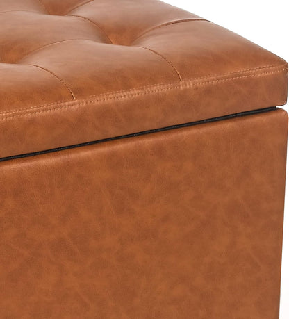 Adeco 17.7" Leather Cube Storage Orange Ottomans for Living Room