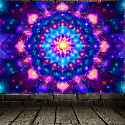PSYHILAR Blacklight Mandala Tapestry for Bedroom, Psychedelic Black Light Posters for Adults and Teens, Colorful UV Reactive Aesthetic Bohemian Art Wall Hanging Decor (40 x 30 Inches)