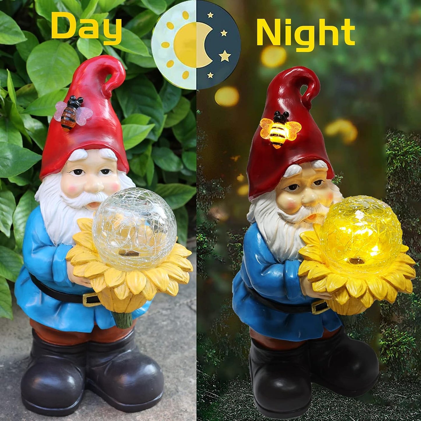 Solar Gnome Waterproof - Gifts for Mom Women Solar Outdoor LED Lights Resin Garden Gnome Statues Decor Lantern Figurines Funny Decorations Outdoor Indoor Porch Decor (Warm White Orb)