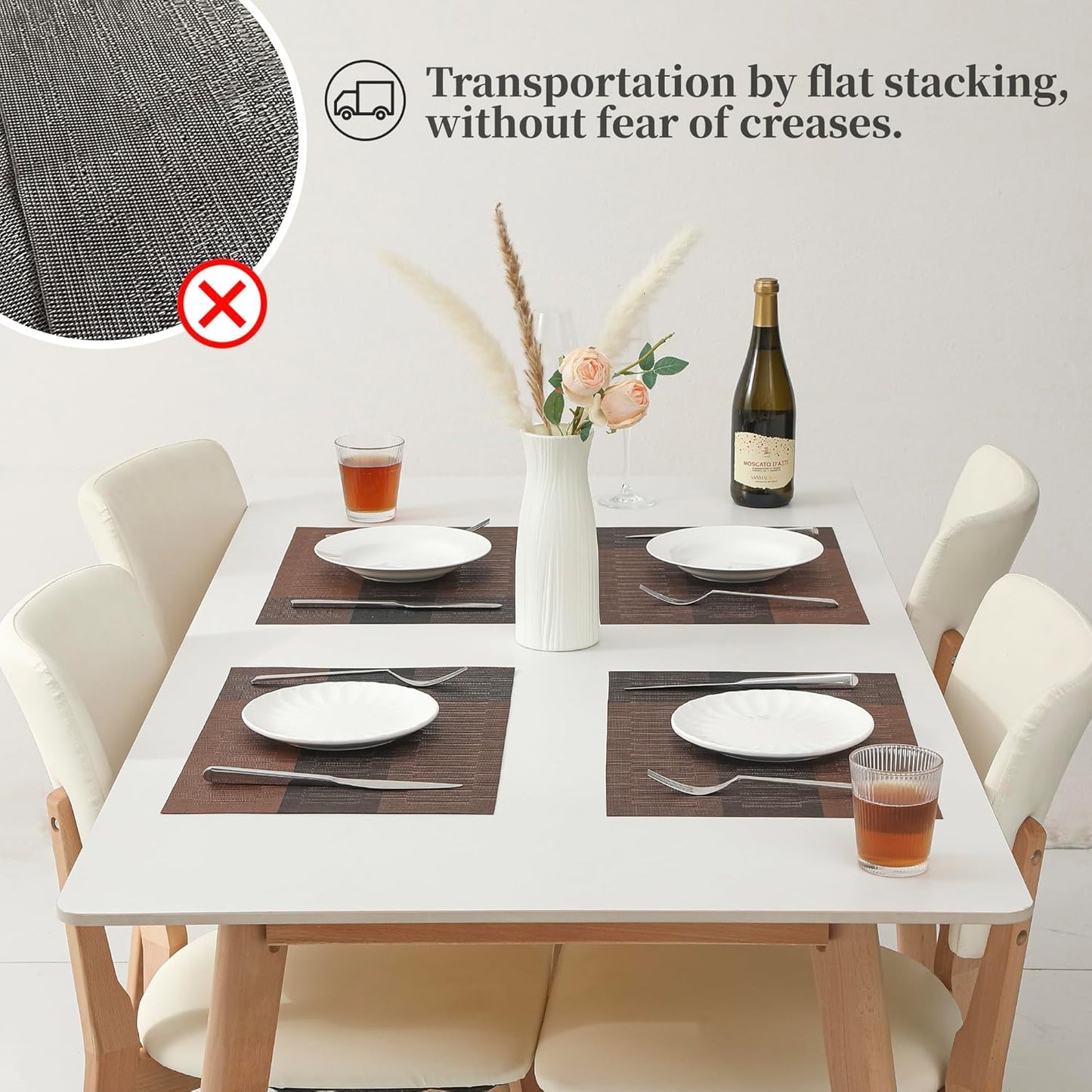 Leetaltree Brown with Black Striped Placemats Set of 8 - Heat Resistant Non-Slip Place mats for Dining Table, Washable Durable PVC Vinyl Woven Table Mats（Brown Stripe, 8）