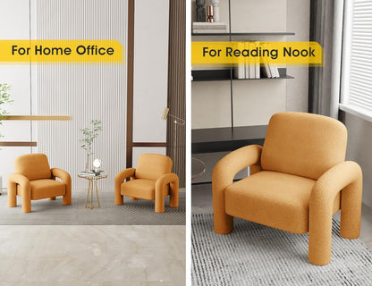 Modern Sherpa Accent Chair, Teddy Upholstered Arm Single Sofa, Cozy Fluffy Reading Chair for Living Room, Bedrooms, Corner (Yellow)