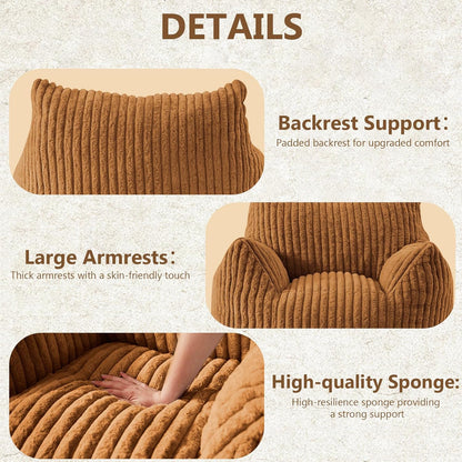 Giant Bean Bag Chairs for Adults Teens, Large Bean Bag Sofa Chairs with Filling Comfy Fuzzy BeanBag Chair with Armrests for Bedroom Living Room Reading (Brown, Large)