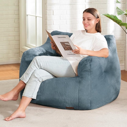 Hobestluk Bean Bag Chair for Adult Small Bean Bag Chairs with Arms Furry Beanbag Chair with Foam Filler Stuffed Bean Bag Sofa for Reading in Bedroom Living Room and Dorms (Blue Grey)