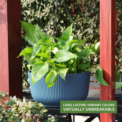 Dexceder 8.75 Inch Self Watering Hanging Planters Indoor Outdoor, Thickened Hanging Basket Flower Plant Pot (2 Pack, Deep Blue)