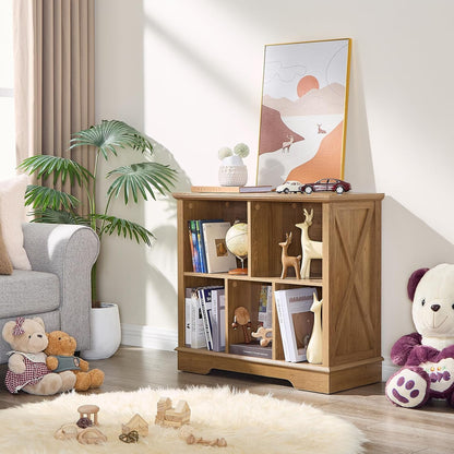 Farmhouse 5 Cube Bookshelf, Storage Organizer Bookcase, Kids Toy Storage Cabinet, Small Bookshelves Storage Organizer Shelf, Wood Display Cabinet Book Shelves for Bedroom,Living Room,Natural Oak