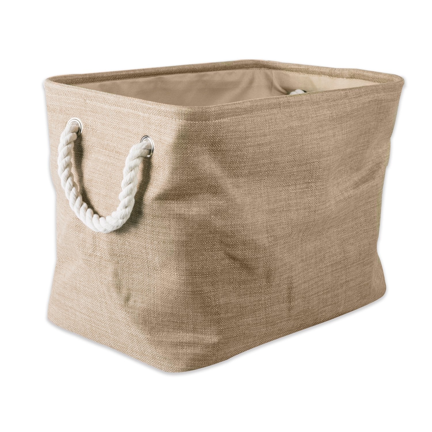 DII, Collapsible Variegated Polyester Storage Bin with Cotton Handles Small Taupe