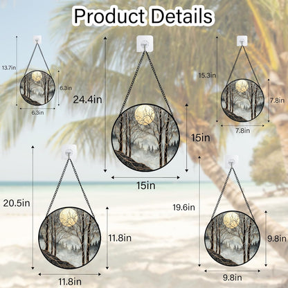 Stained Glass Window Hanging - Black and White Gold Moon Forest Sun Catcher for Door Home Decor Suncatcher Christmas Mother's Day Birthday Gifts for Women Men Lovers Mom Nana 15 in