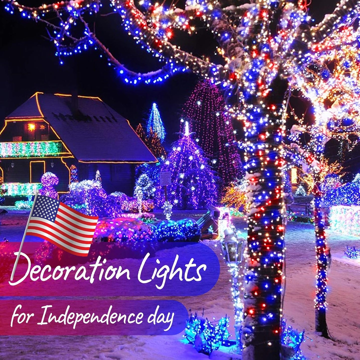 4th of July Decoration Patriotic Mini String Lights - 200 Count 50 Feet Red White Blue Christmas Lights Green Wire Waterproof for Indoor Outdoor Xmas Holiday Party Patio Independence Day Decoration