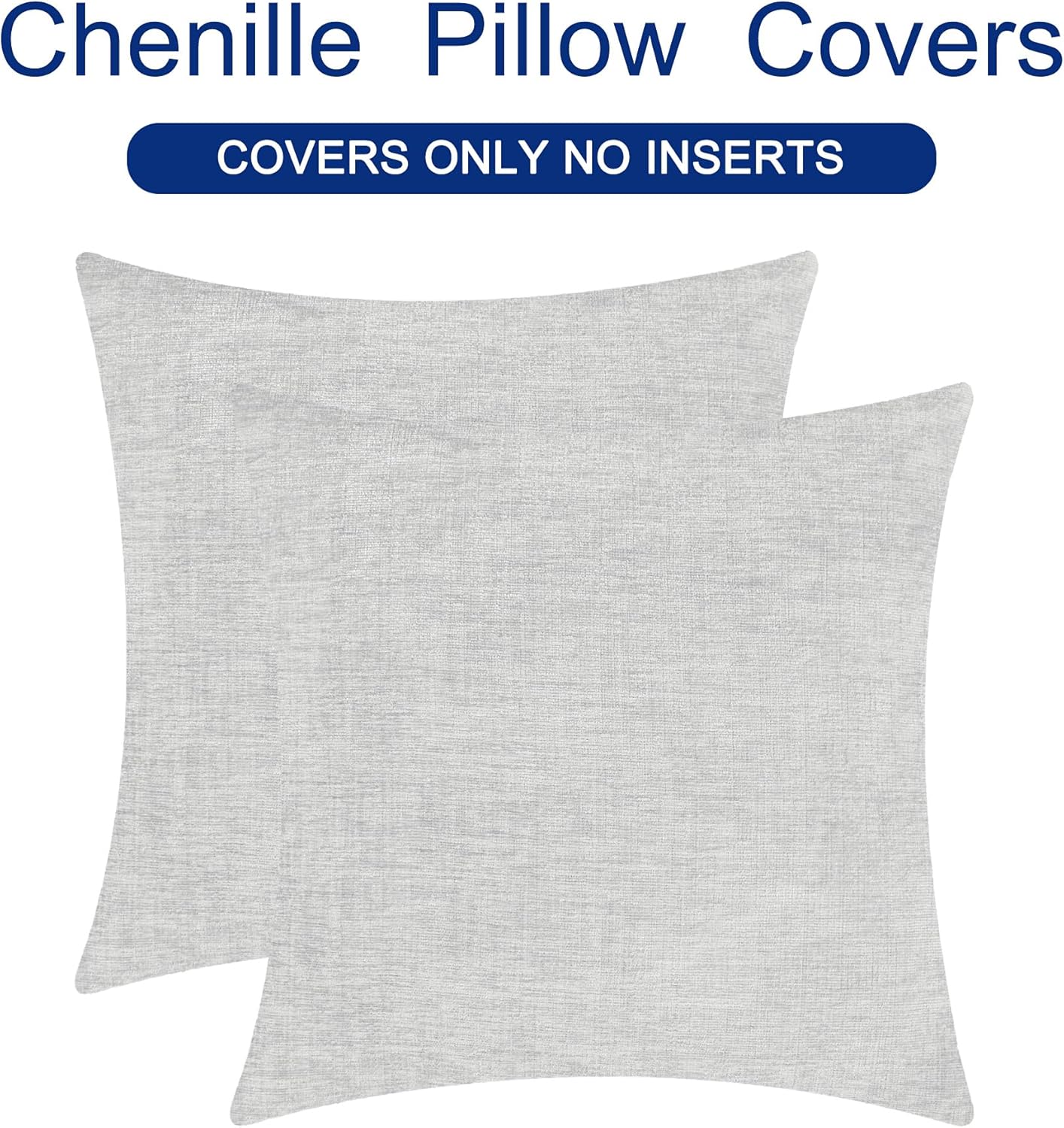 CaliTime Throw Pillow Covers Decorative 20 X 20 Inches Pack of 2 Cozy Chenille Cushion Cases for Couch Sofa Bed Living Room Home Moonbeam Gray
