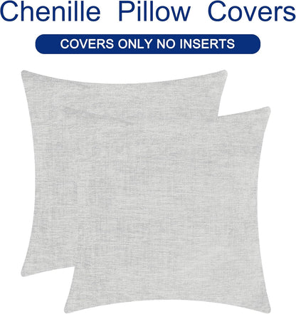 CaliTime Throw Pillow Covers Decorative 24 X 24 Inches Pack of 2 Cozy Chenille Cushion Cases for Couch Sofa Bed Living Room Home Moonbeam Gray