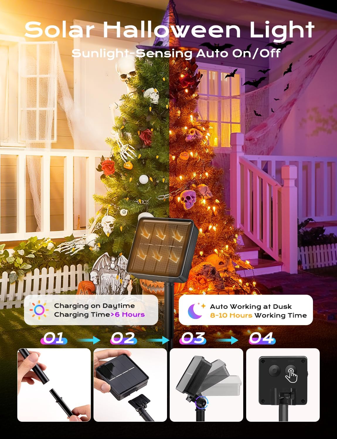 Brightown Solar Operated C6 Halloween Outdoor Lights, 22.64ft 50 LEDs Orange Halloween Lights, Strawberry LED Fairy Lights, Solar Waterproof String Light for Tree, Garden Decor Outdoor Decorations