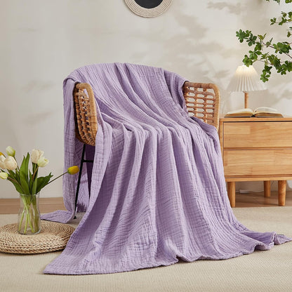 EMME Cotton Throw Blanket for Couch Soft Muslin Blankets 50"x60" Lightweight Breathable Blanket All Season Gauze Blanket, Lavender