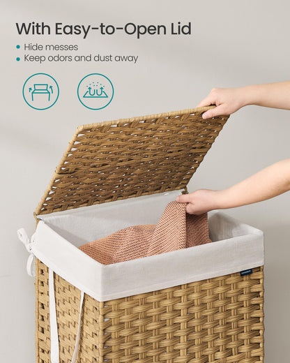 SONGMICS Laundry Hamper with Lid, 29.1 Gallon (110 L) Synthetic Rattan Clothes Laundry Basket with