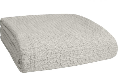 BELIZZI HOME 100% Cotton Bed Blanket, Breathable Bed Blanket Twin Size, Cotton Thermal Blankets Twin, Perfect for Layering Any Bed for All Season, Light Grey