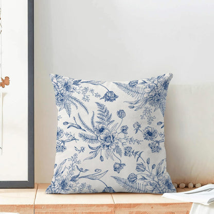 CXMEIFLY Spring Floral Leaves Pillow Covers 18 x 18 Inch Set of 2 for Chinoiserie Flowers Decor Throw Pillows Blue and White Seasonal Plant Outdoor Decorative Cushion Cases for Couch Bed Decorations