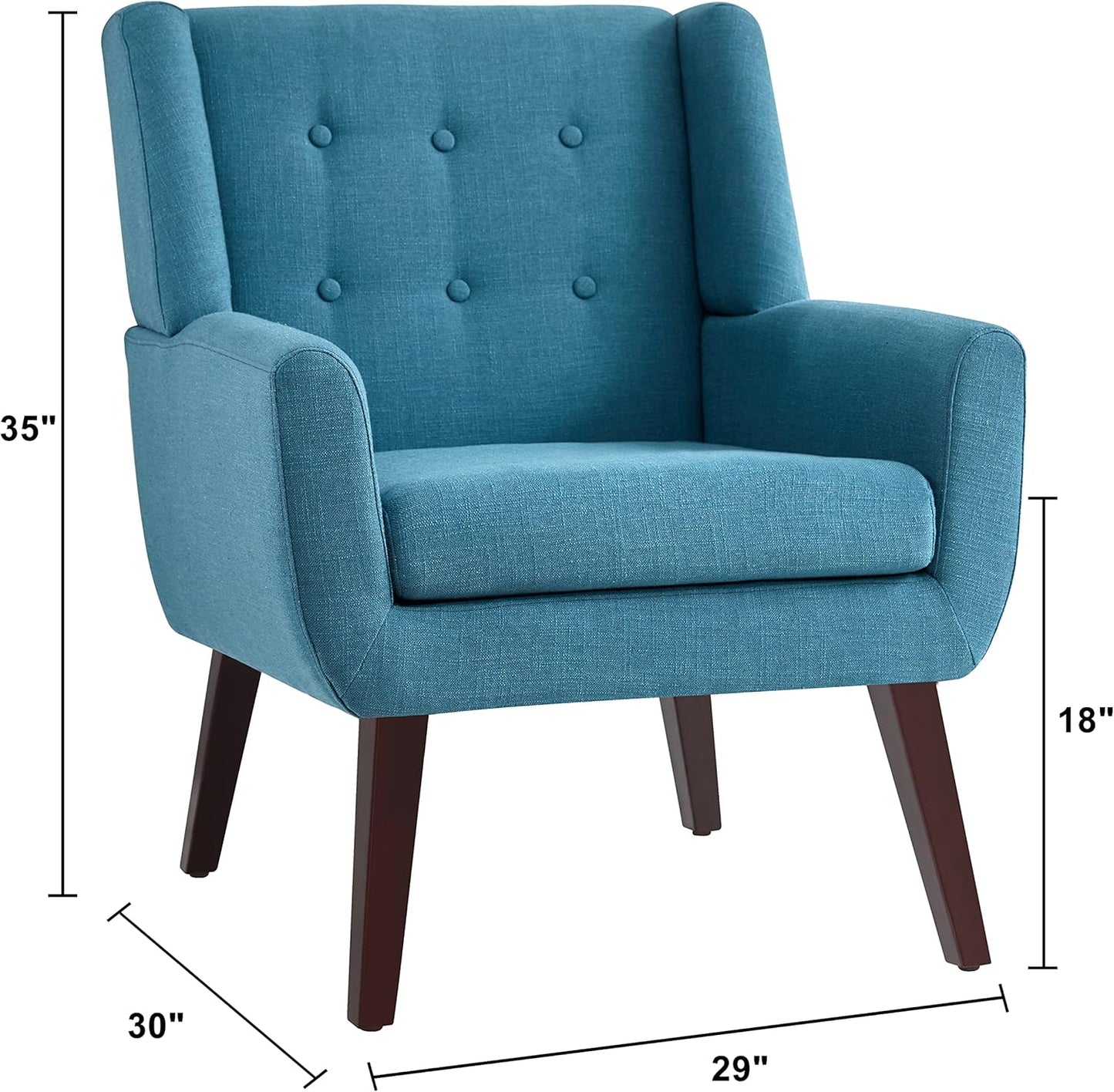 HUIMO Button-Tufted Accent Chairs,Upholstered Reading Living Room Chair,Mid Century Modern Chair with Linen Fabric, Club Chair,Comfy Arm Chairs for Living Room,Bedroom Lake Blue