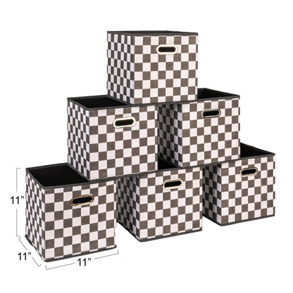 Household Essentials Fabric Storage Bins 6 Piece Set, Checkerboard White and Black