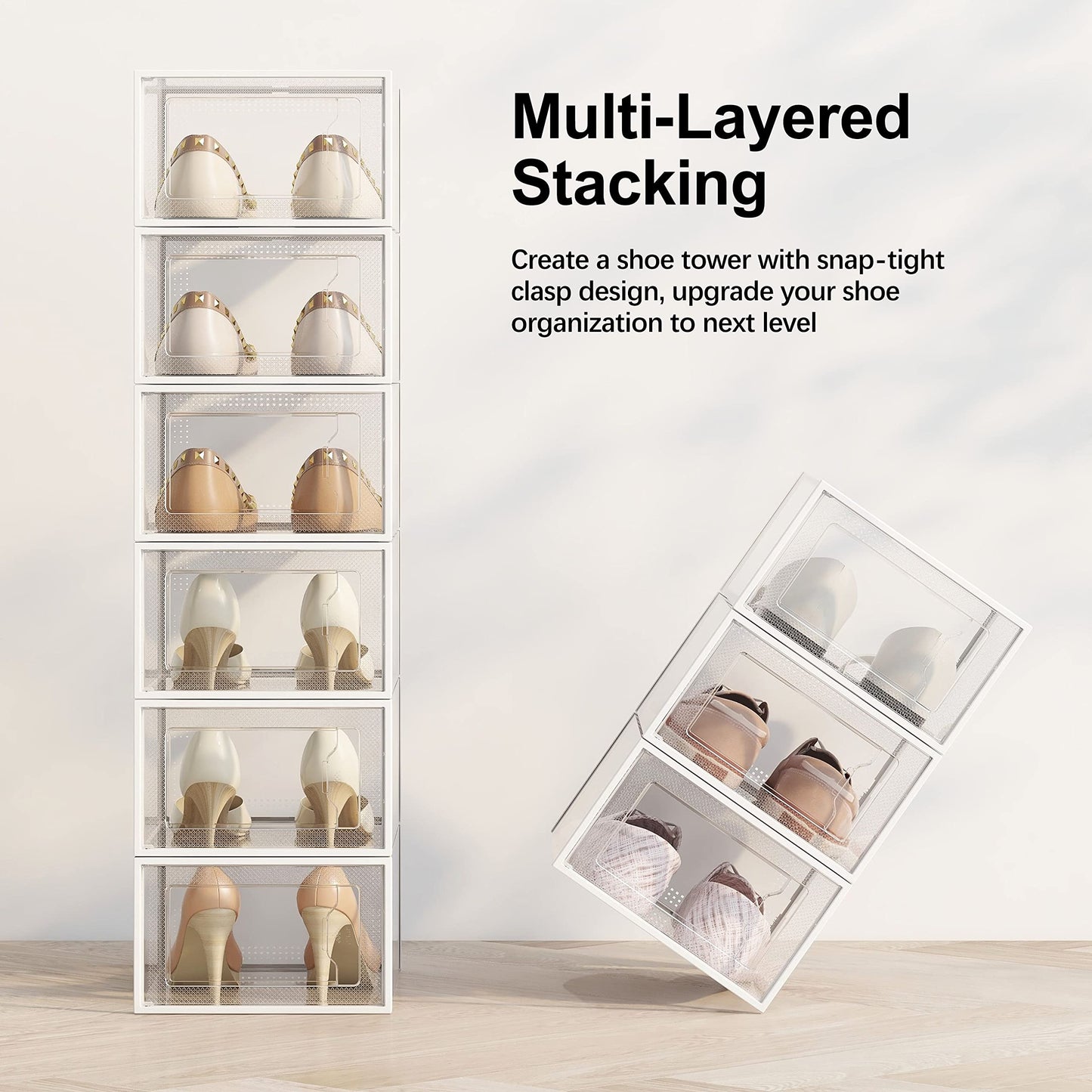 SEE SPRING 12 Pack Shoe Storage Box, Clear Plastic Stackable Shoe Organizer for Closet, Space