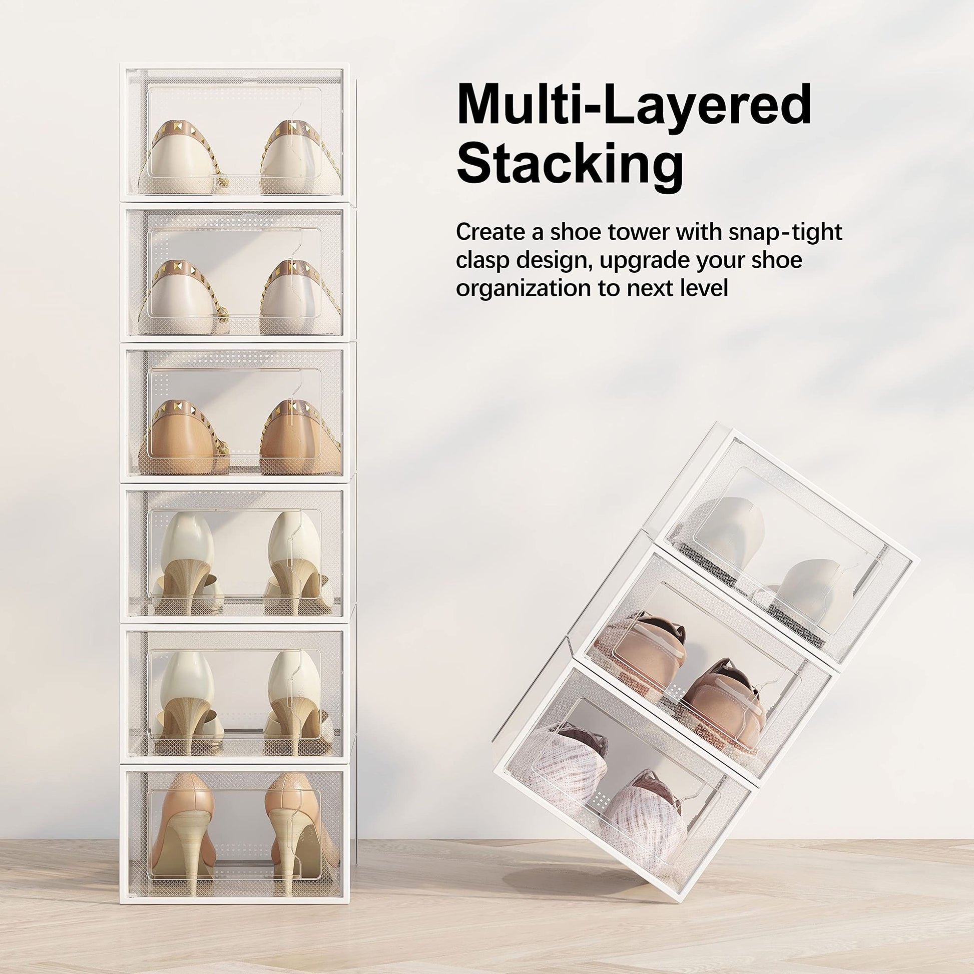 SEE SPRING 12 Pack Shoe Storage Box, Clear Plastic Stackable Shoe Organizer for Closet, Space