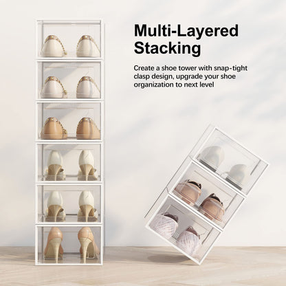 SEE SPRING 12 Pack Shoe Storage Box, Clear Plastic Stackable Shoe Organizer for Closet, Space