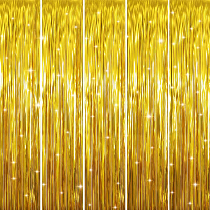 GOER 3.2 ft x 9.8 ft Metallic Tinsel Foil Fringe Curtains Party Photo Backdrop Party Streamers for Birthday,Graduation,New Year Eve Decorations Wedding Decor (Gold,5 pcs)
