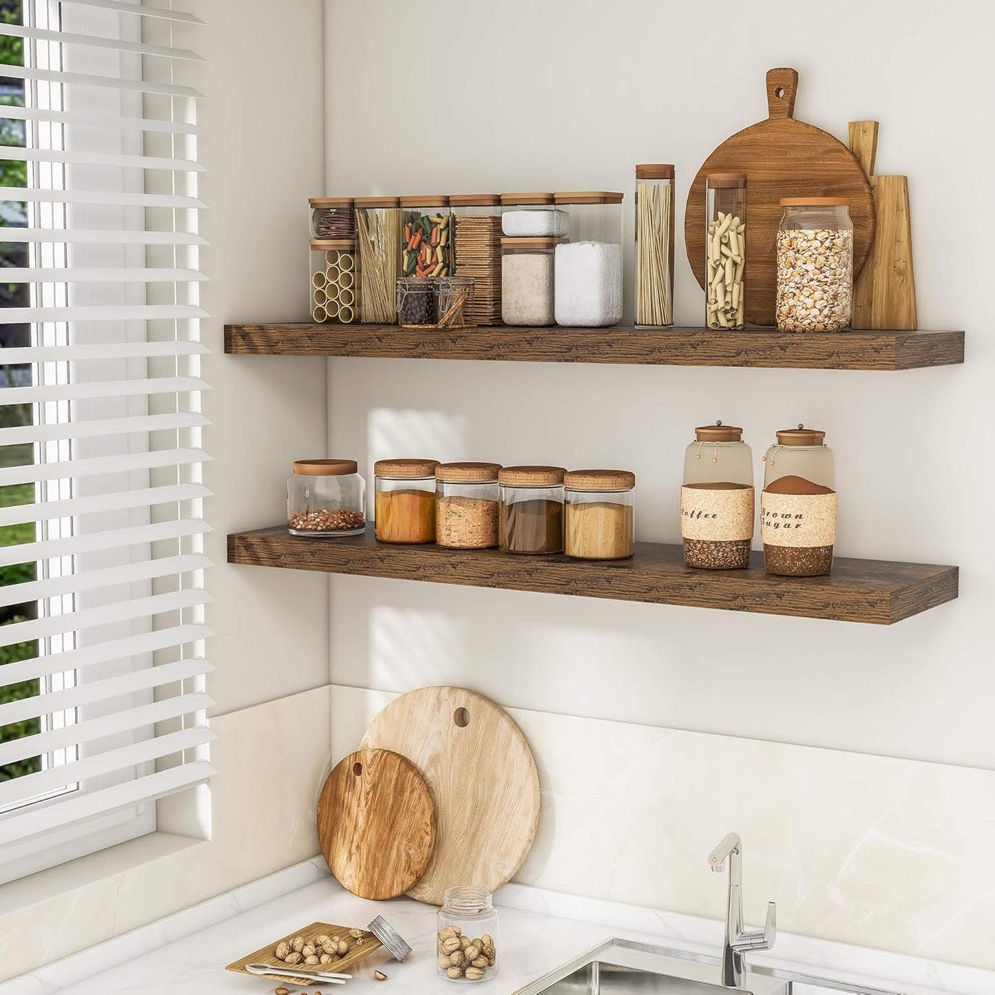 RICHFOCUS 48Inch Floating Shelves for Wall 1 Pack Shelves for Bedroom|Kitchen|Bathroom Wall Mounted Rustic Wood Floating Shelf with Invisible Brackets for Books|Storage|Decor, Rustic Brown