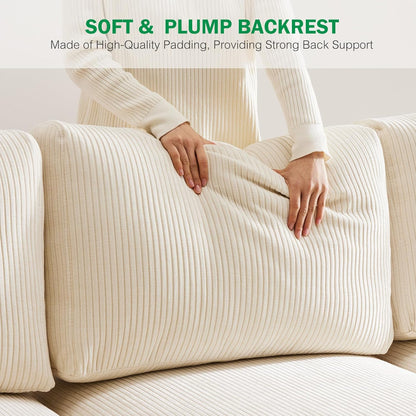 38.5 Oversized Accent Chair with Storage Ivory Corduroy Set of 2, Single Modern Accent Sofa with Arms Chair for Apartment Living Room (21" Deep Seat)