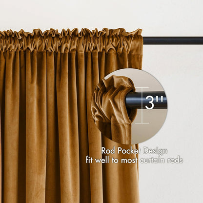 MIULEE Golden Brown Velvet Curtains Thermal Insulated Blackout Curtain Drapes for Bedroom Living Room Darkening 108 Inches Long Curtains Panels Rod Pocket Set of 2