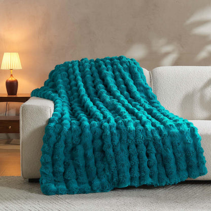 Lotus Karen Faux Fur Throw Blanket Teal - Big Bubble Rabbit Fluff Blanket for Couch Bed Sofa,Softest Fluffy Fuzzy Cozy Blanket,Thick Furry Plush Shaggy Warm Blankets for Women,108x90 Inches
