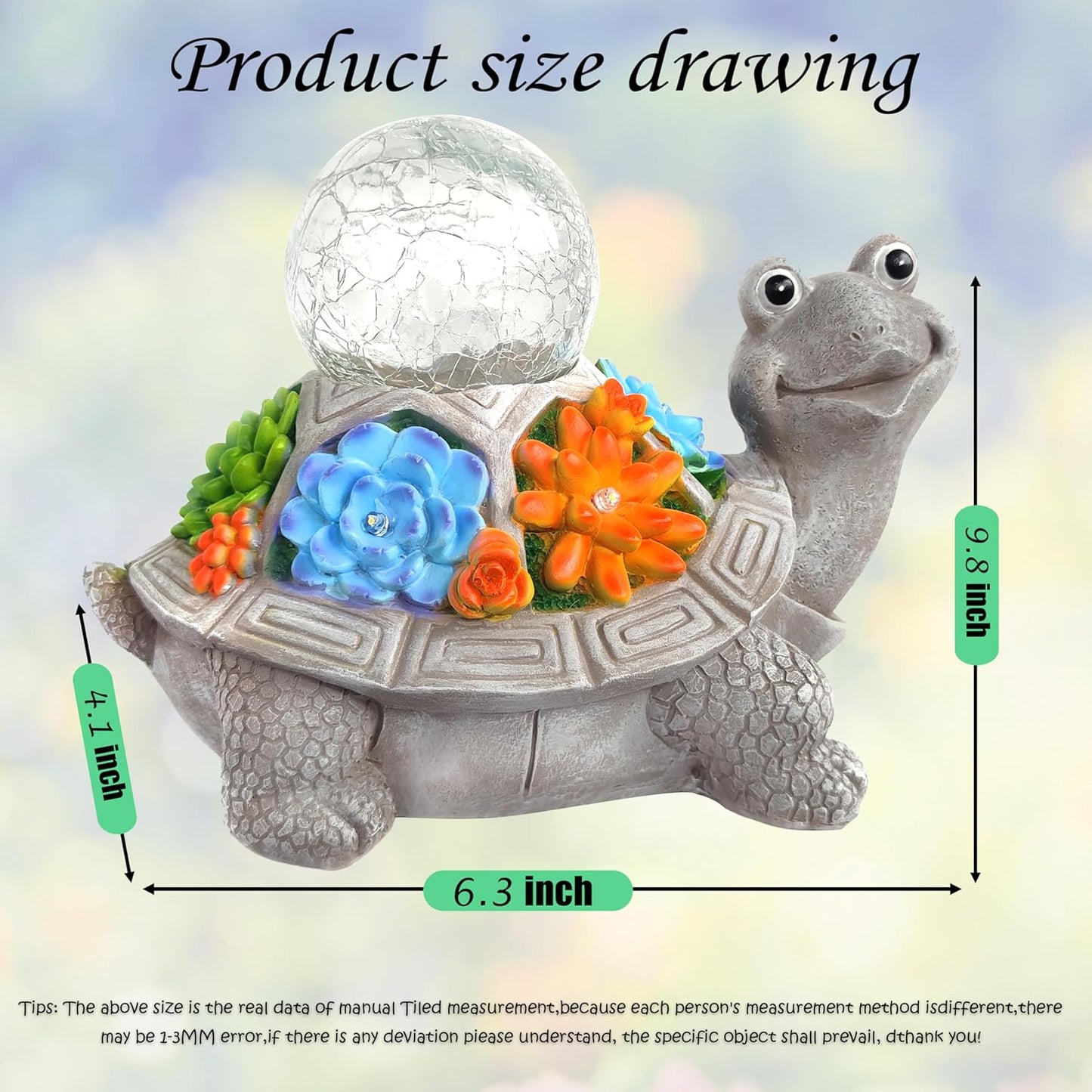 JOYBEE Solar Turtle Garden Statue Outdoor Decor-Turtle Solar Figurines Lights Decorations for Patio Yard Lawn Ornaments-Turtle Gifts for Birthday Easter Housewarming(Color)