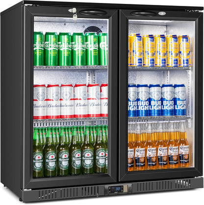 Beverage Refrigerator Under Counter, Back Bar Cooler with 2 Glass Door, Commercial Display Fridge 35.42 Inch Wide 7.4 Cu.Ft, Drink Fridge for Beer Soda Wine, Beverage Cooler for Kitchen Shop Bar