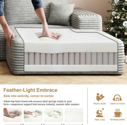 108" Sectional Couches for Living Room Modern Modular Sofa with L-Shape Couchs Upholstered Boneless Couch Deep Seat Sectional Couch with Chaise (Grey, Right Facing Chaise+2Seaters+1Ottoman)