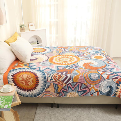 Snycler Boho Throw Blanket for Bed - 100% Cotton Ultra Soft Rustic Quilt Fall Blanket - Orange Floral Printed Farmhouse Decor Bed Blankets, 60"×80" All Season Rustic Throw for Sofa Couch Chair