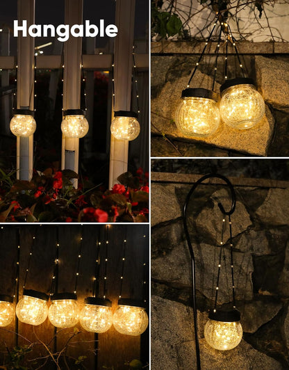 PARTPHONER Solar Lanterns Solar Lights Outdoor Waterproof 18-Pack, Solar Powered Hanging Lights Cracked Glass Hanging Globes for Christmas Decoration, Shepherd Hook, Garden Tree Ornaments