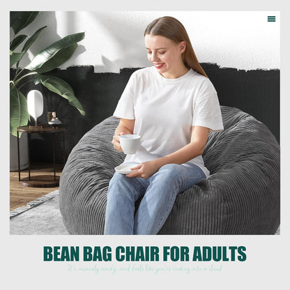 Hobestluk 3.5FT Bean Bag Chair Large Bean Bag with Filler Included Bean Bag Chairs for Adults Teardrop Bean Bag Chair with Removable Cover for Bedroom Living Room - (Large, Grey)
