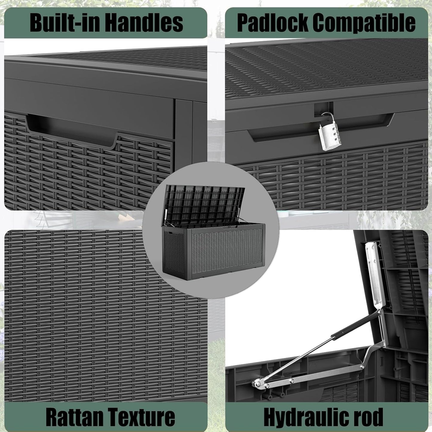 DRATO 100 Gallon Large Deck Box, Outdoor Storage Box for Patio Furniture, Patio Cushions, Gardening Tools, Pool Supplies,660lbs Weight Capacity,Waterproof Resin Storage Boxes