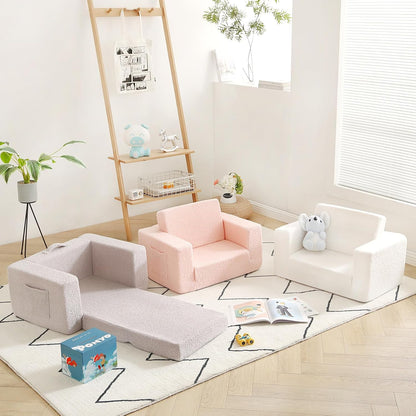 Welnow 2-in-1 Kids Sofa Chair, Convertible Toddler Chair Flip Out Children Sofa Chair Folding Kids Play Sofa with Side Pockets & Removable Cover Armrest Chair for Girl or Boy