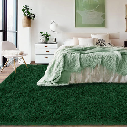 Rezutan 6x9 Feet Shaggy Area Rug - Super Soft Plush Fuzzy Modern Living Room Bedroom Rug for Kids, Non-Slip Nursery Classroom Home Decor, Dark Green.