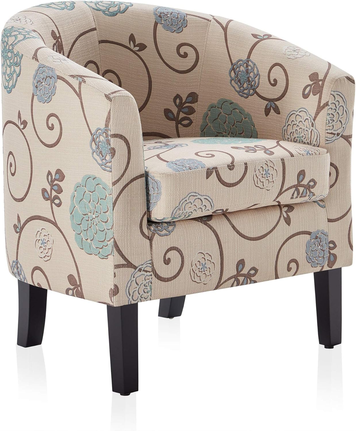 BELLEZE Living Room Chair, Linen Round Accent Barrel Chair, Club Tub Sofa Chair for Bedroom, Corner Chair with Flared Legs and Cozy Soft Padding - Highland (Floral Print)
