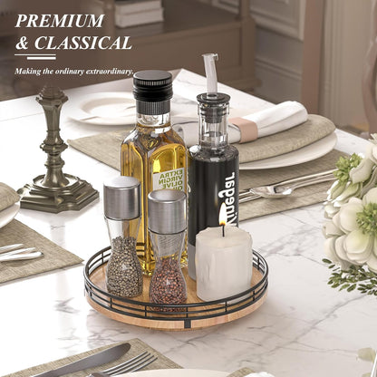 9" Oak Wood Lazy Susan Turntable Organizer for Cabinet, Round Wooden Farmhouse Lazy Susan Organization and Storage for Dining Table, Pantry, Kitchen, Countertop, Cupboard,Home Decor